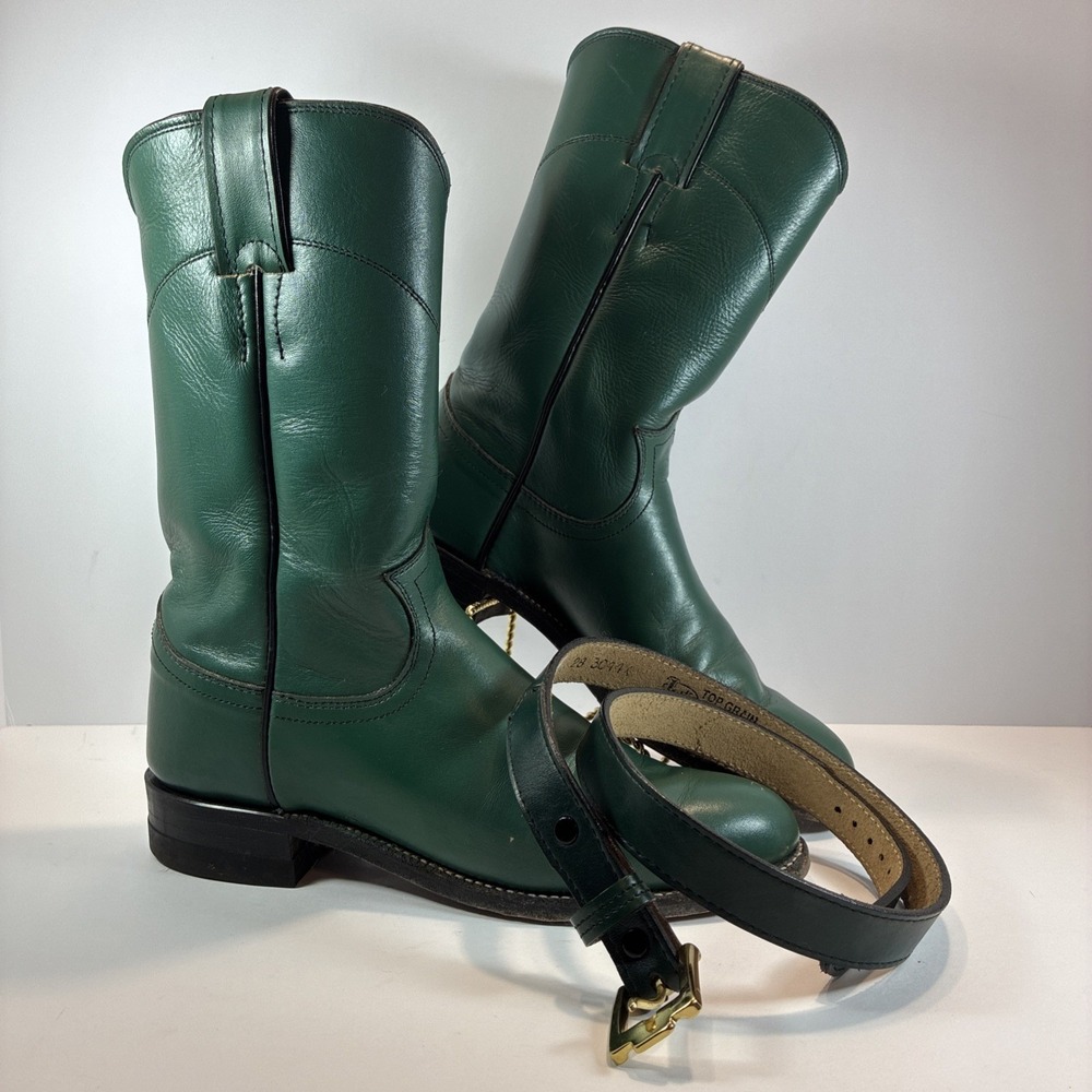 Boots Size 5 B Womens Justin Green Roper Leather Western with Matching Belt Read